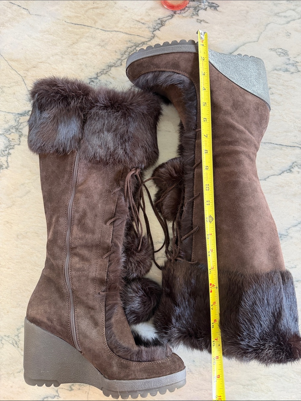 COACH Karita Dark Brown Suede & Genuine Rabbit Fur Knee-High Boots-Size 8.5 - Picture 5 of 11